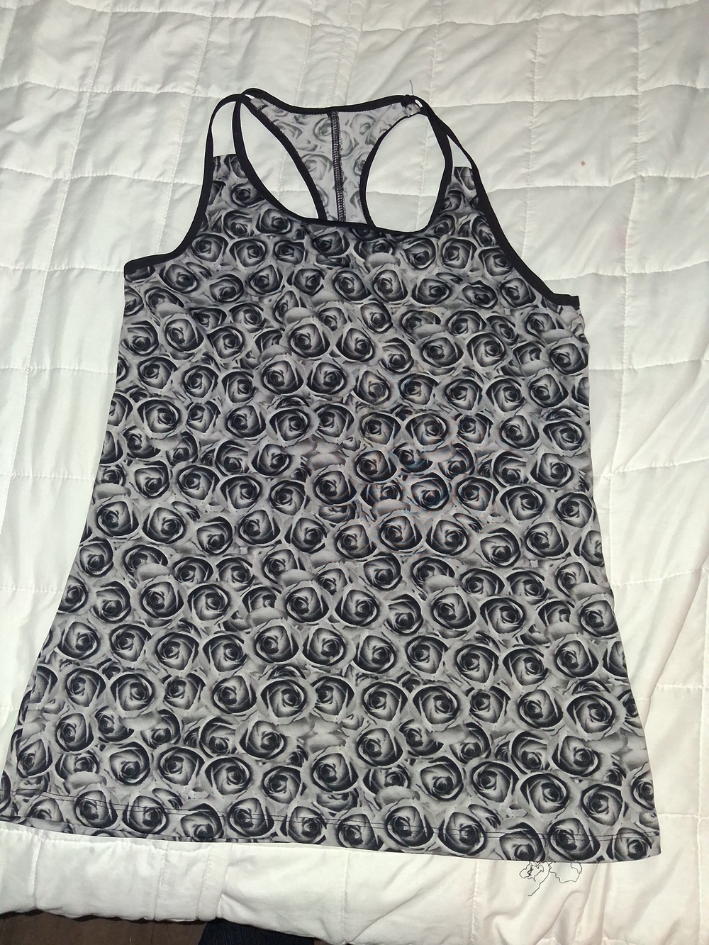 Women’s Black & White Rose Print Racerback Tank Top
